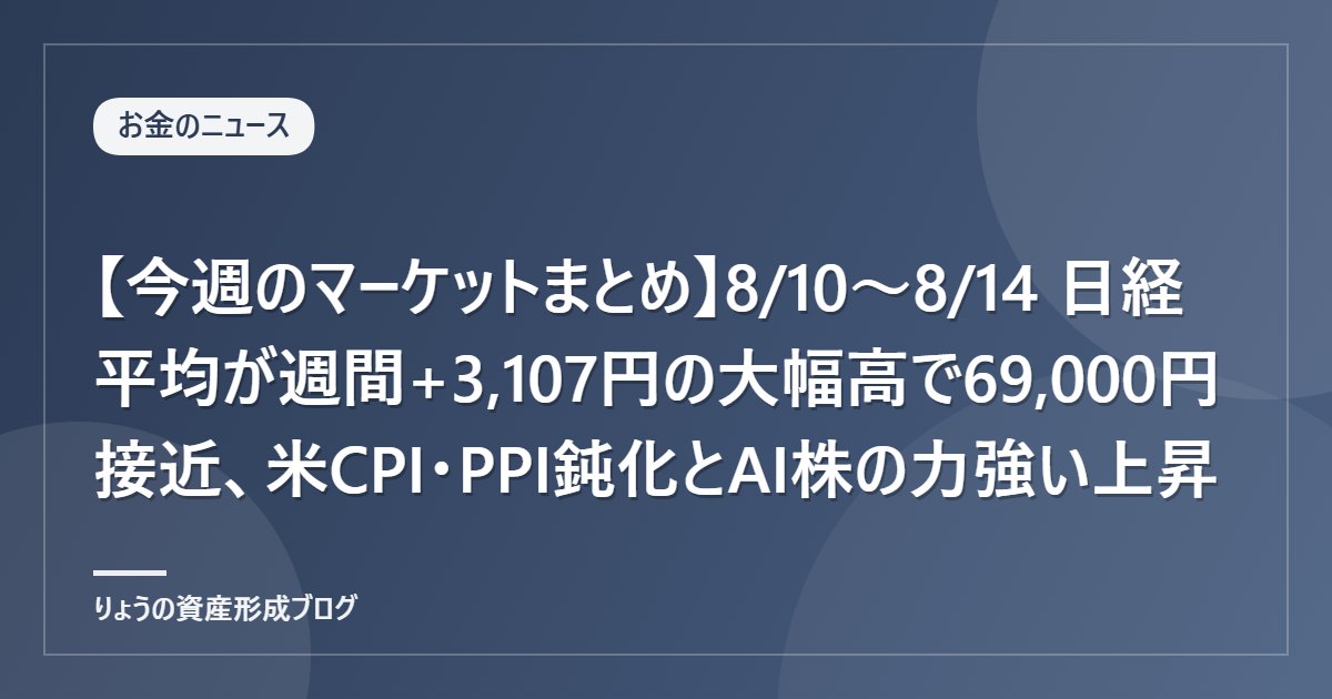 【今週のマーケットまとめ】8/10〜8/14 日経平均が週間+3,107円の大幅高で69,000円接近、米CPI・PPI鈍化とAI株の力強い上昇